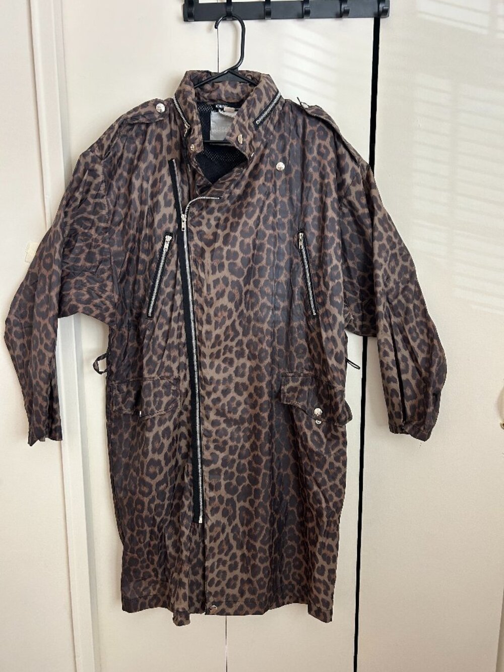 K-Way -- vintage cheetah print long rain jacket